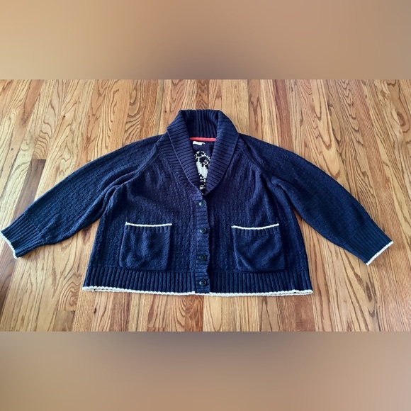 Anthropologie Maeve Seahorse Cardigan Sweater - 3X - Navy - EUC - Picture 1 of 8